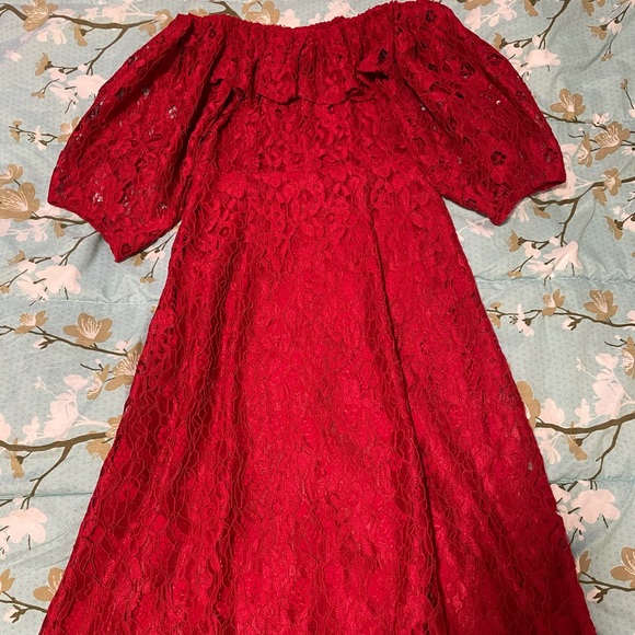 ZARA Trafaluc Red Lace Dress Off-Shoulder - Picture 3 of 6